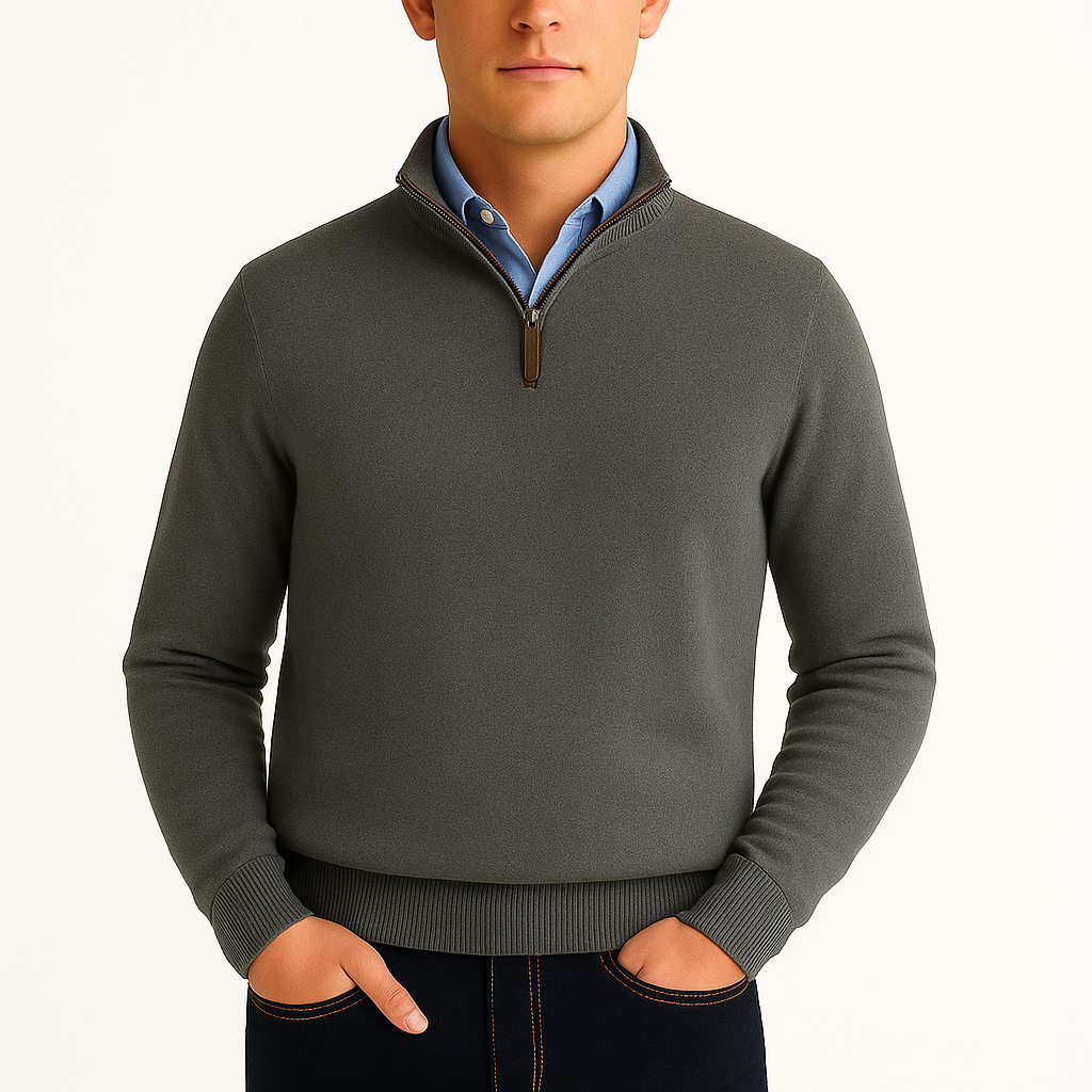 Męski sweter zapinany na zamek z dzianiny basic