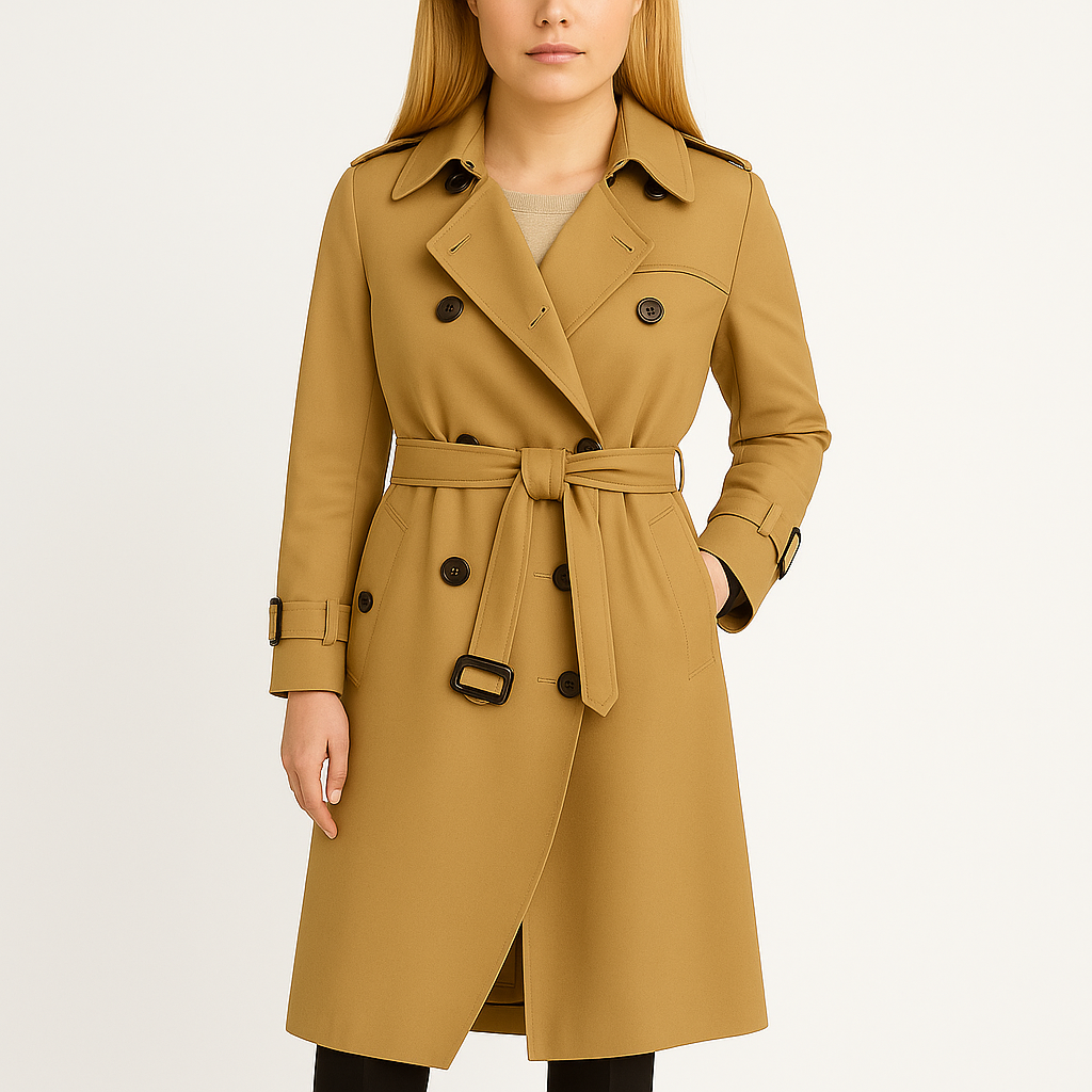 Damski płaszcz trencz do połowy uda z paskiem