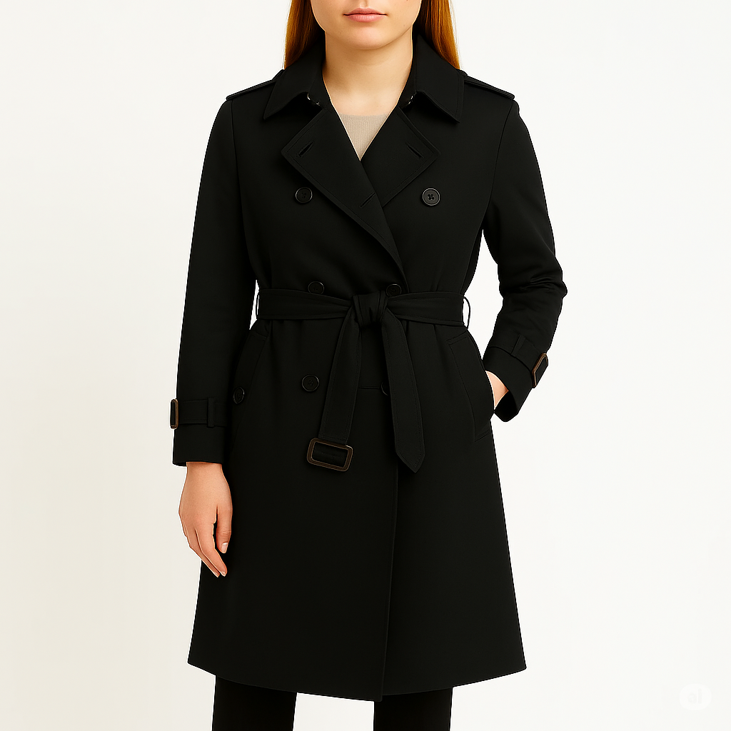 Damski płaszcz trencz do połowy uda z paskiem