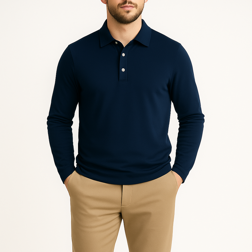 Koszula polo męska z długim rękawem i guzikami