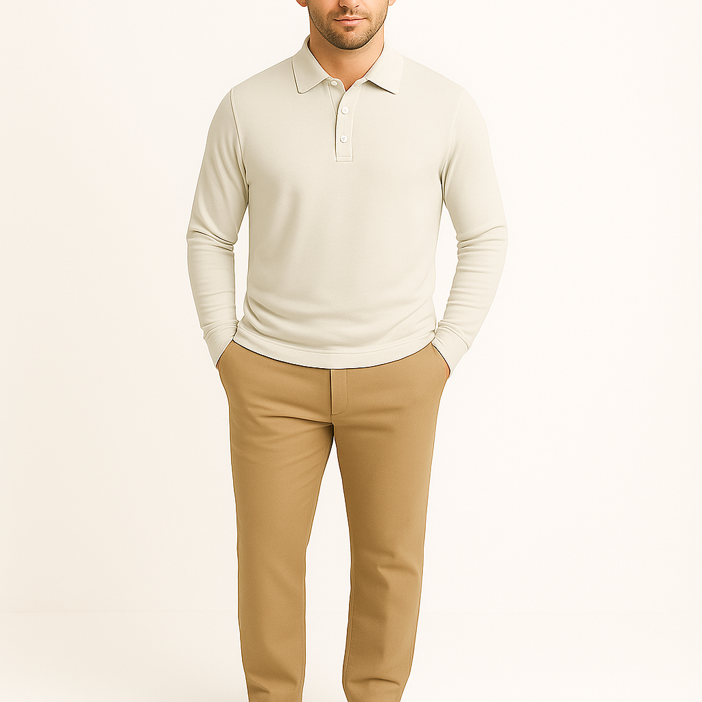 Koszula polo męska z długim rękawem i guzikami