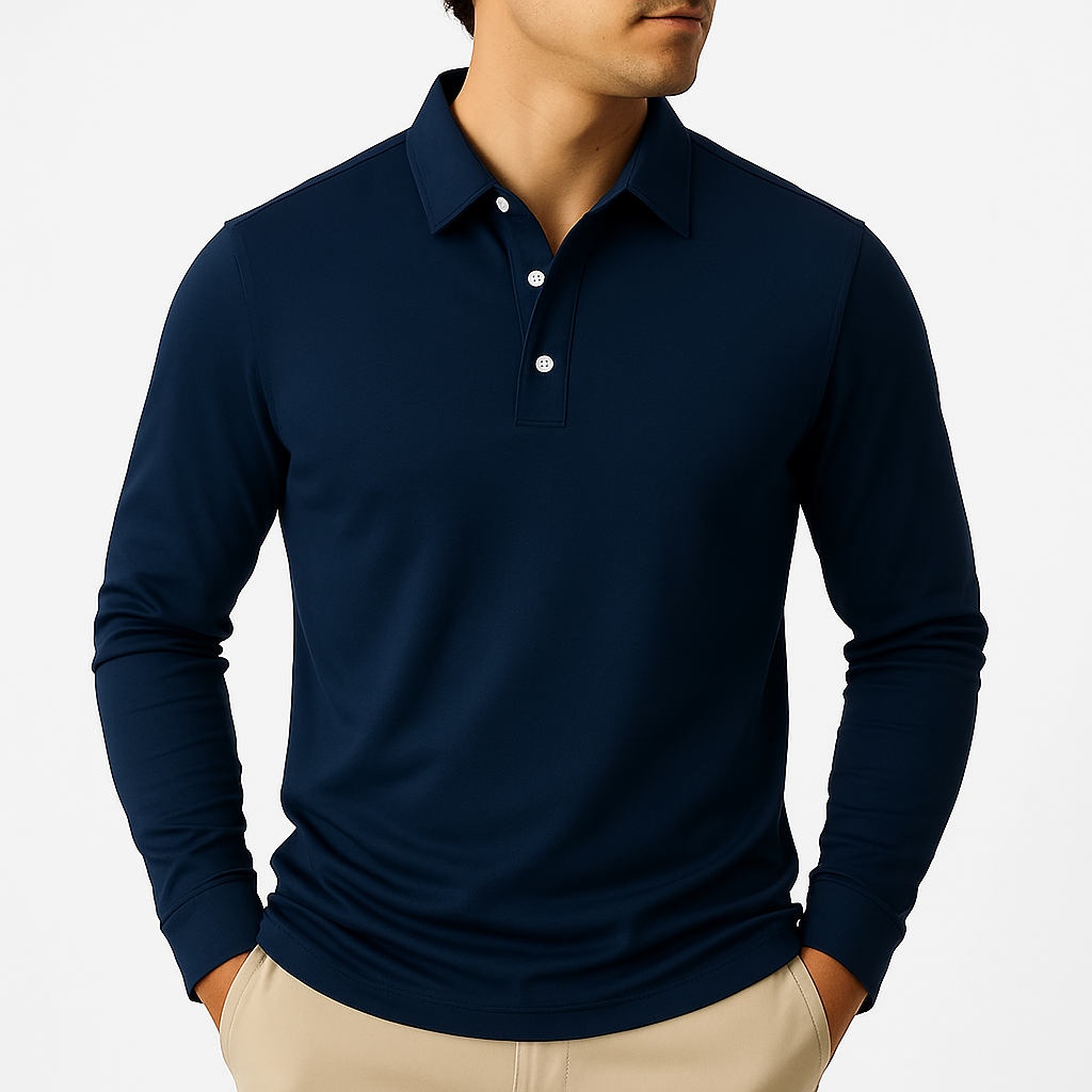 Koszula polo męska z długim rękawem i guzikami
