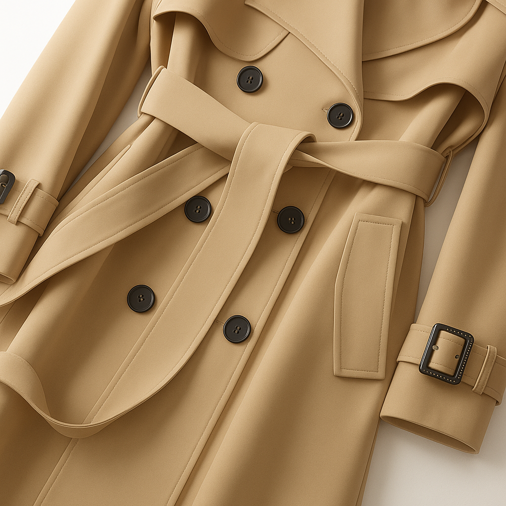 Damski płaszcz trencz do połowy uda z paskiem