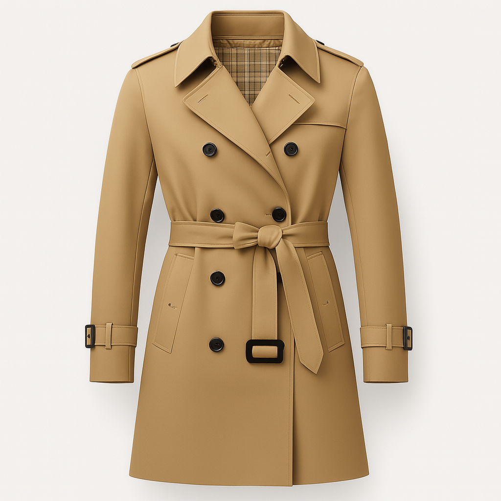 Damski płaszcz trencz do połowy uda z paskiem