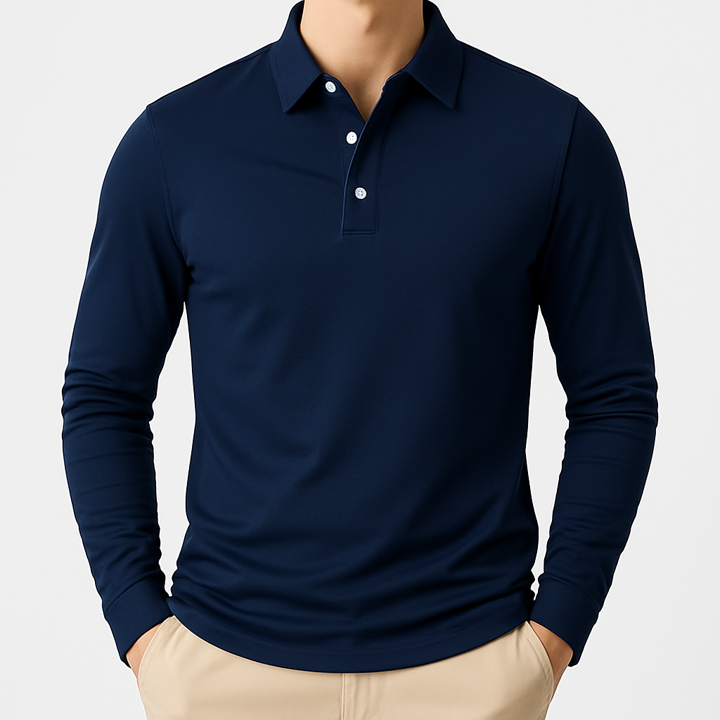 Koszula polo męska z długim rękawem i guzikami